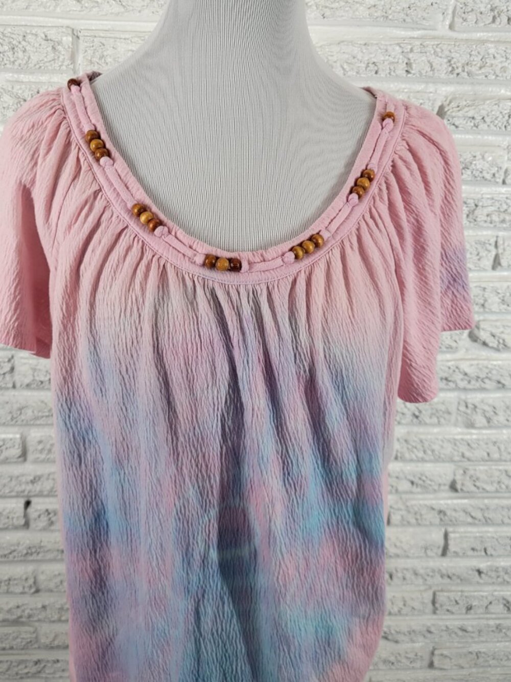 Just My Size 1X Multicolor Tie Dye Tee Beaded Top Cotton Blend Shirt TIE1E - Picture 3 of 8
